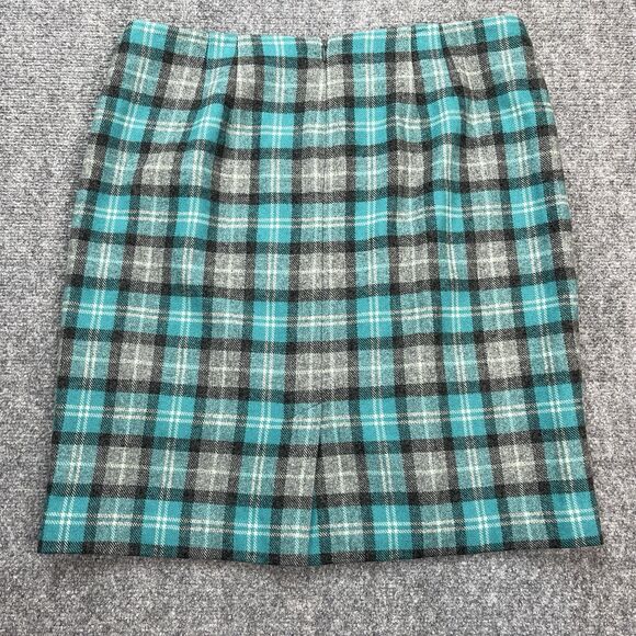 Talbots Wool Blend Pencil Skirt Size 12 Turquoise Plaid Lined Rear Zip Academia - Picture 2 of 9